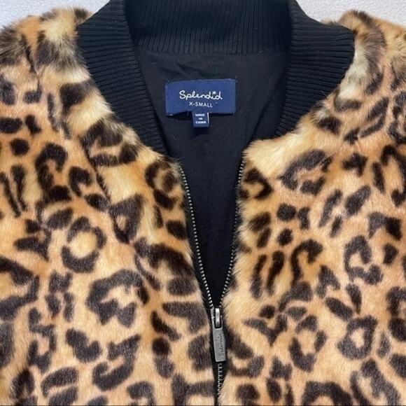 Splendid Faux Fur Jacket Leopard Print full zip cozy mob wives Women’s Size XS - Picture 5 of 15